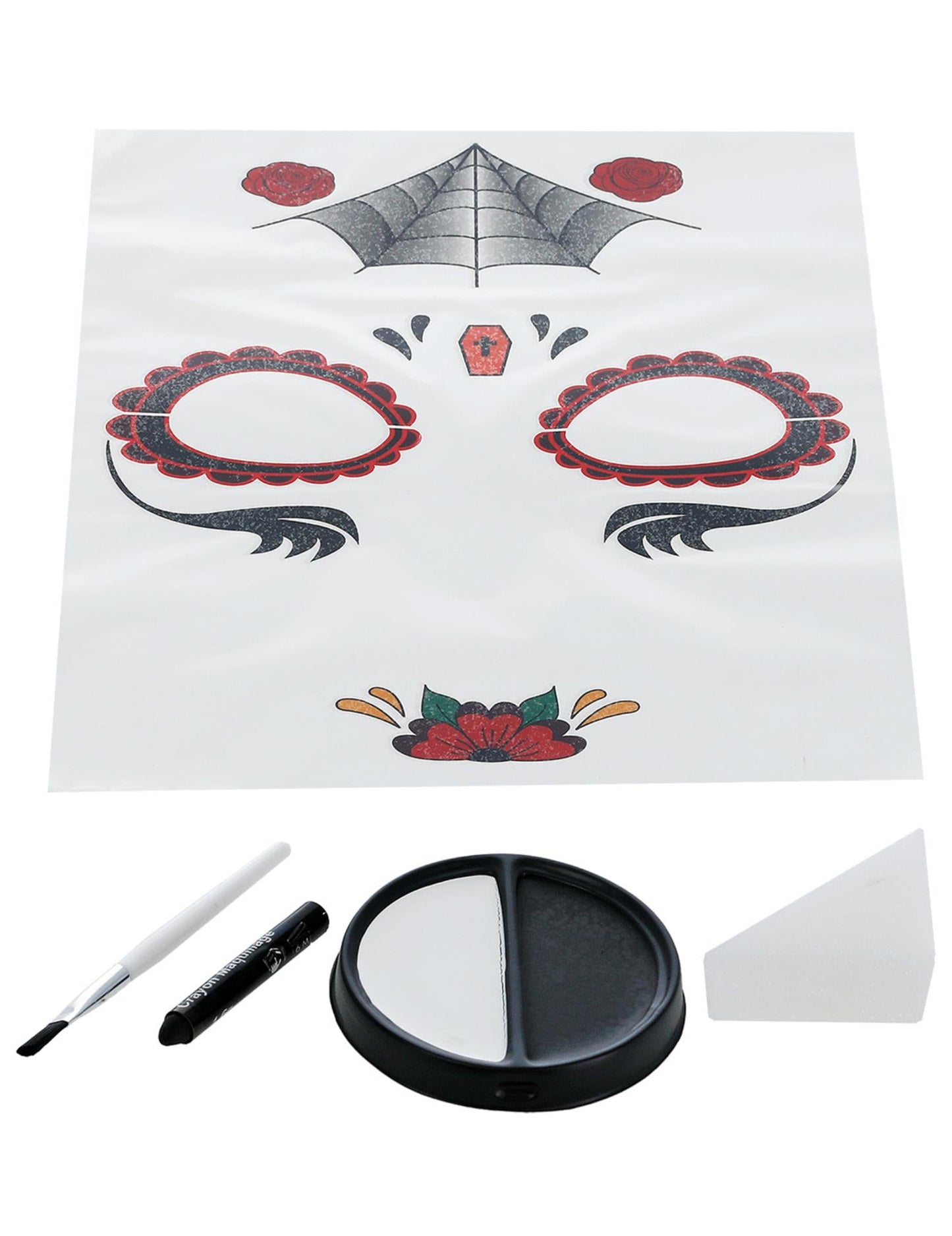 Détail du contenu du Kit maquillage princesse araignée Dia de los muertos