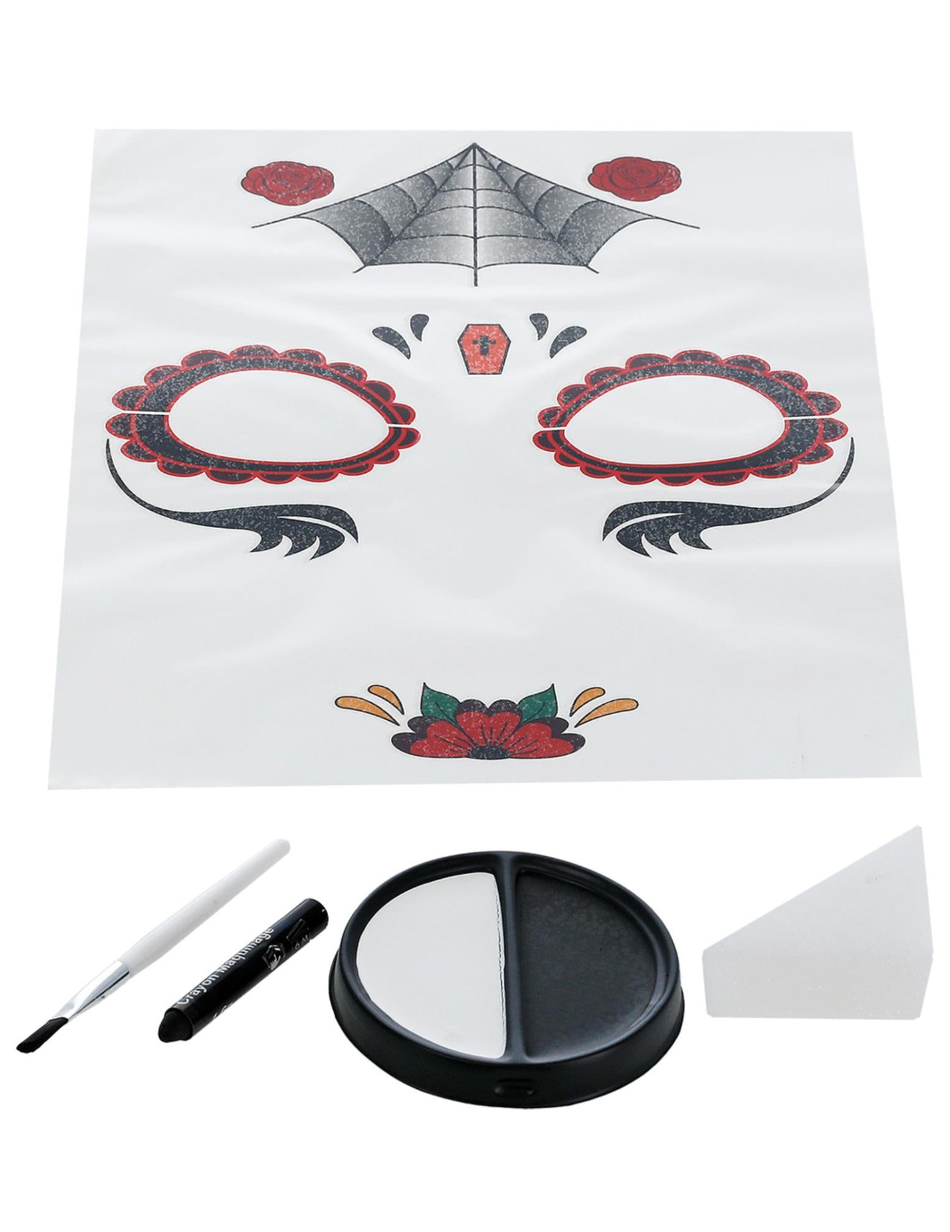 Détail du contenu du Kit maquillage princesse araignée Dia de los muertos