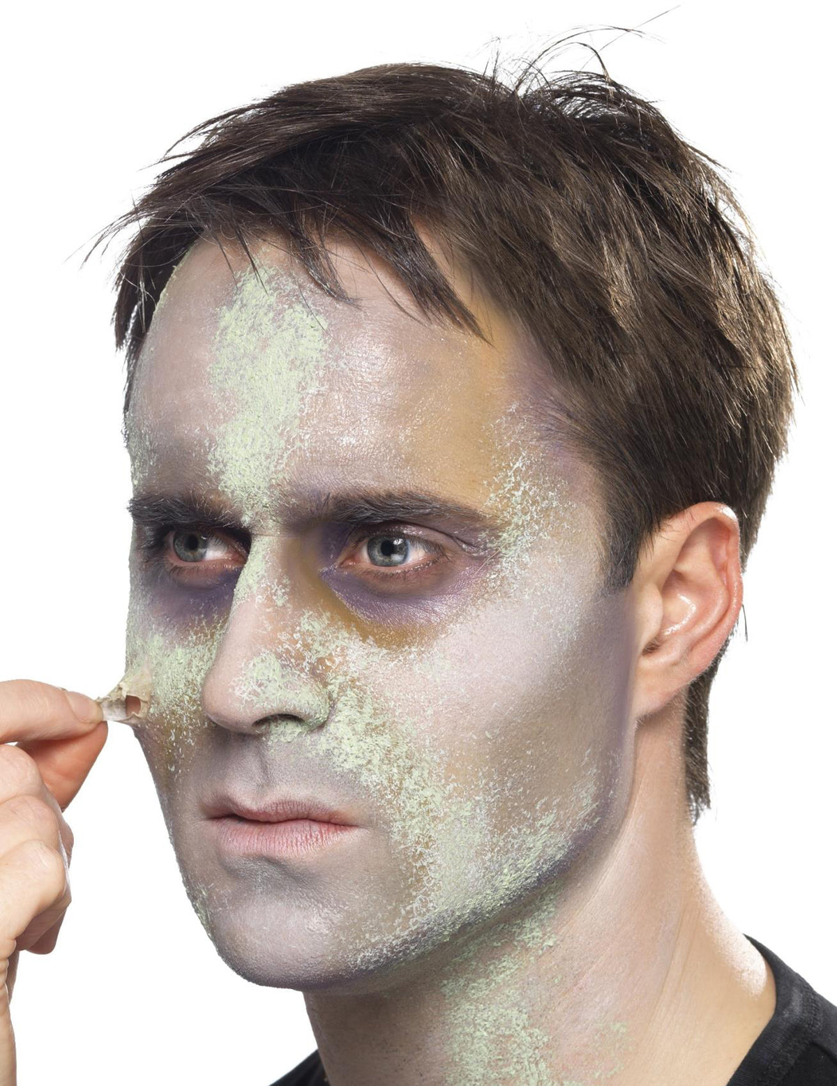 Détail de l'effet de peau qui pèle du kit maquillage zombie