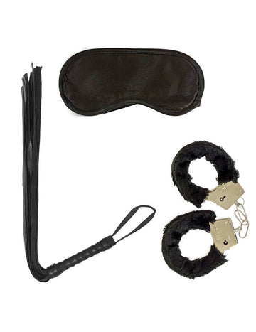 Kit menottes fouet et loup pour adulte noir