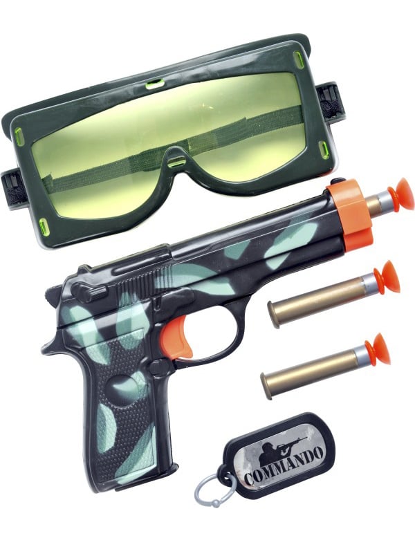 Kit militaire commando pour enfant camouflage avec pistolet et lunettes