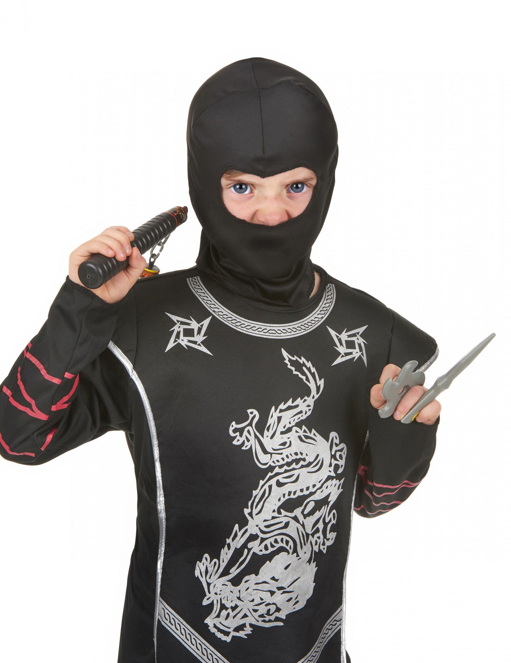 Gros plan sur les accessoires du kit ninja nunchaku pour enfant