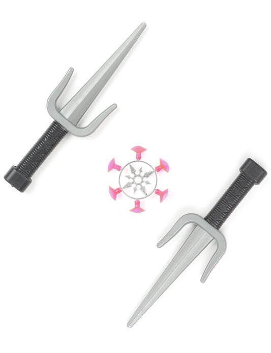 Kit ninja pour enfant en plastique gris et noir avec shuriken à ventouses