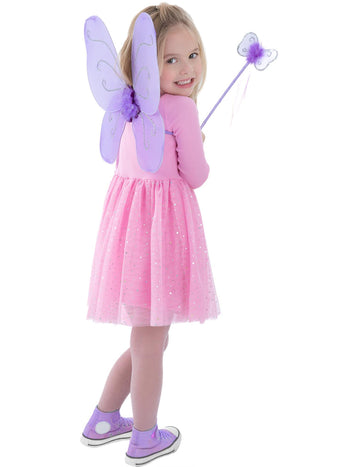 Лилав комплект за пеперуда за момиче с крила и пръчка