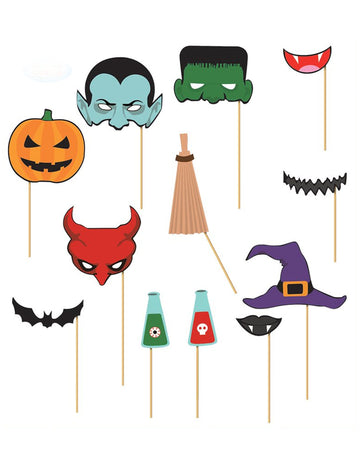 Kit photobooth 12 pièces Halloween multicolore sur bâtonnets