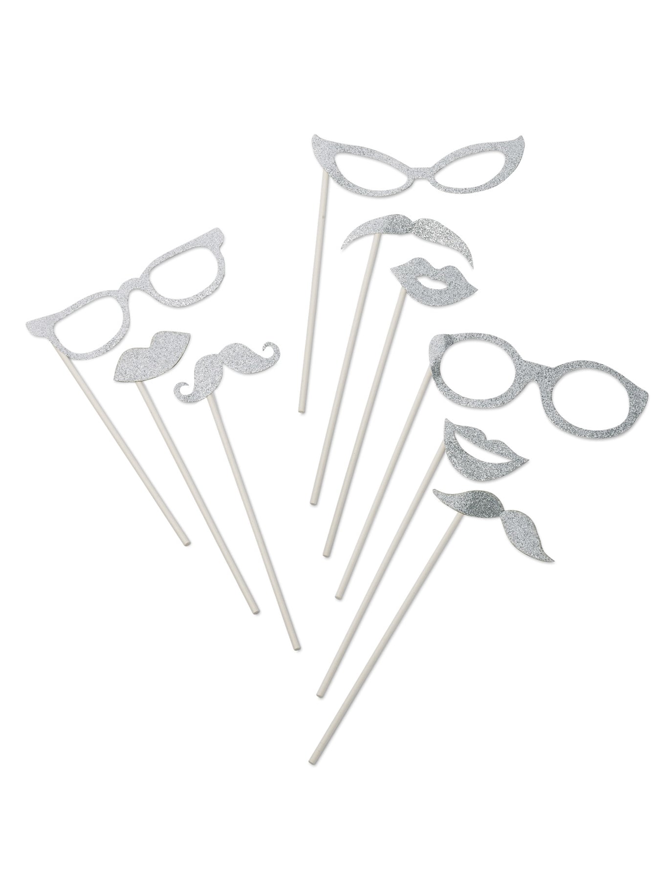 Kit photobooth argent pailleté pour fête 9 pièces