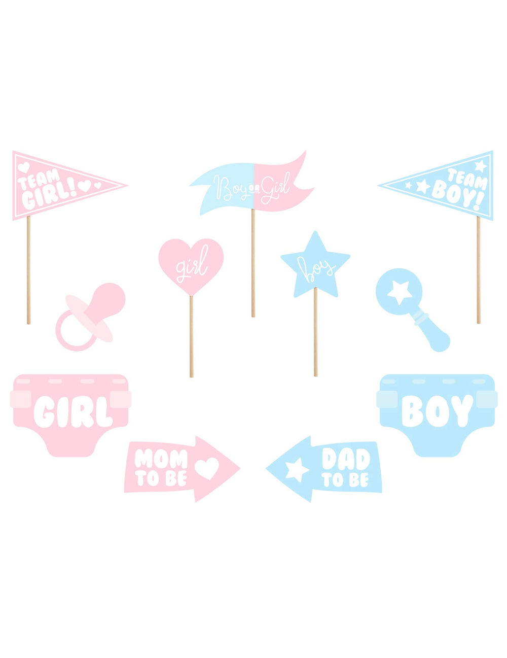 Комплект фотобудка за момиче или момче за gender reveal розов и син 11 аксесоари
