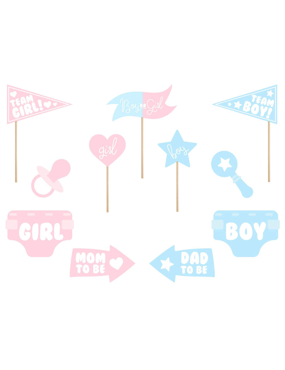 Комплект фотобудка за момиче или момче за gender reveal розов и син 11 аксесоари