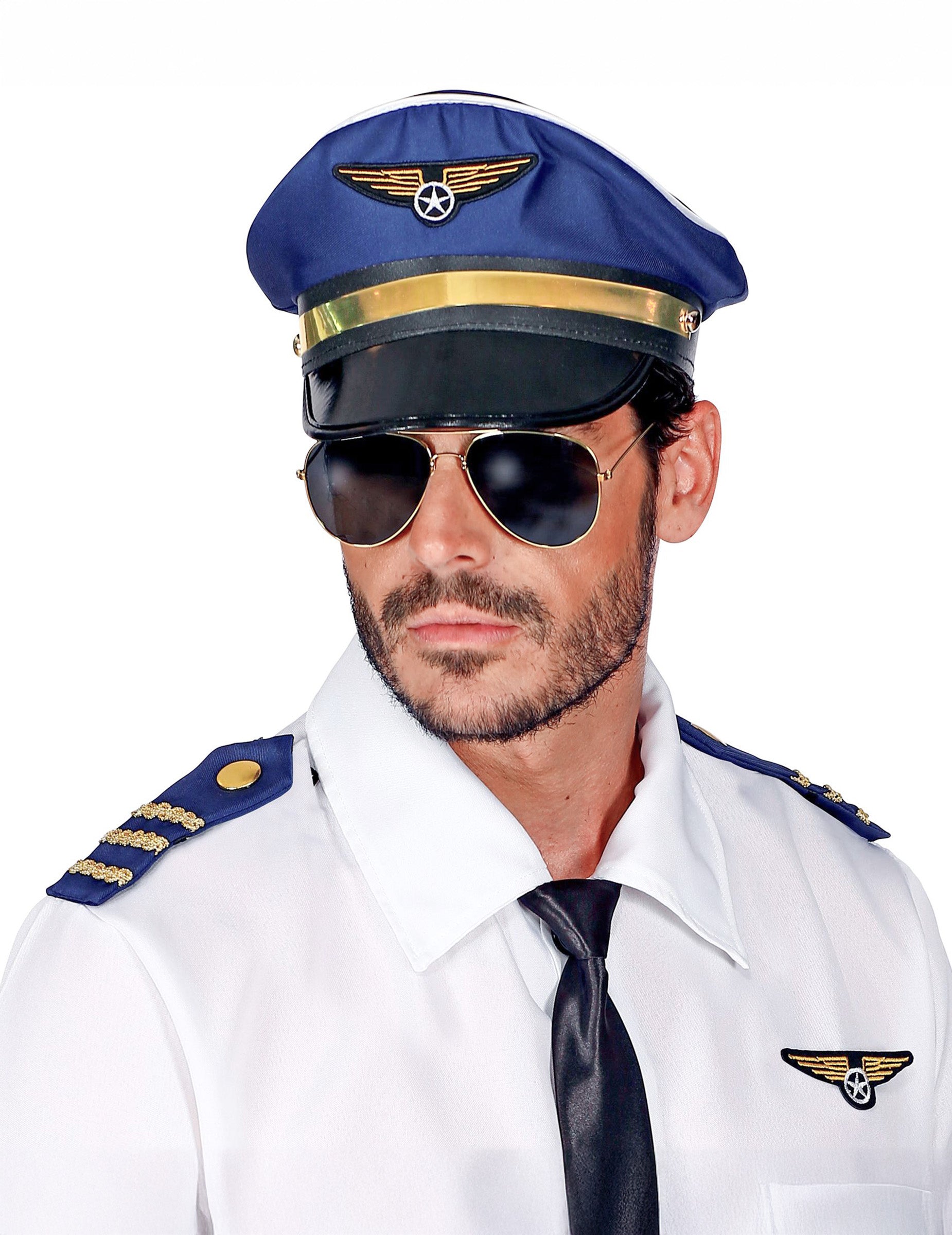 Kit pilote d'avion pour adulte bleu et blanc avec casquette et lunettes