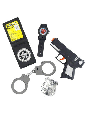 Kit complet policier pour enfant noir et gris en plastique