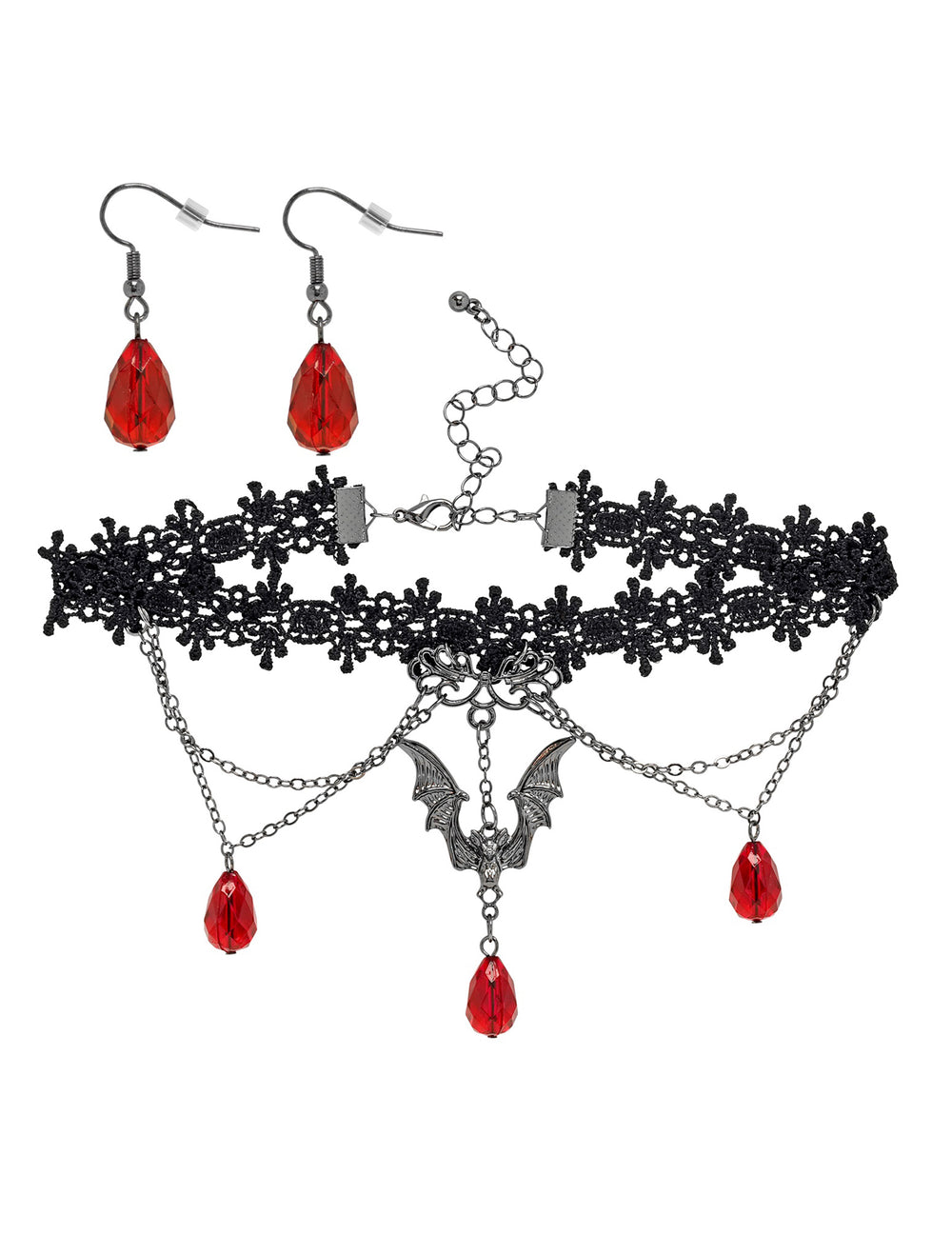 Vue d'ensemble du kit ras de cou et boucles d'oreilles gothique pour femme