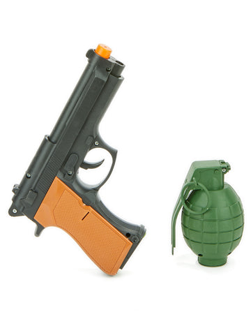 Kit revolver et grenade pour enfant noir et vert