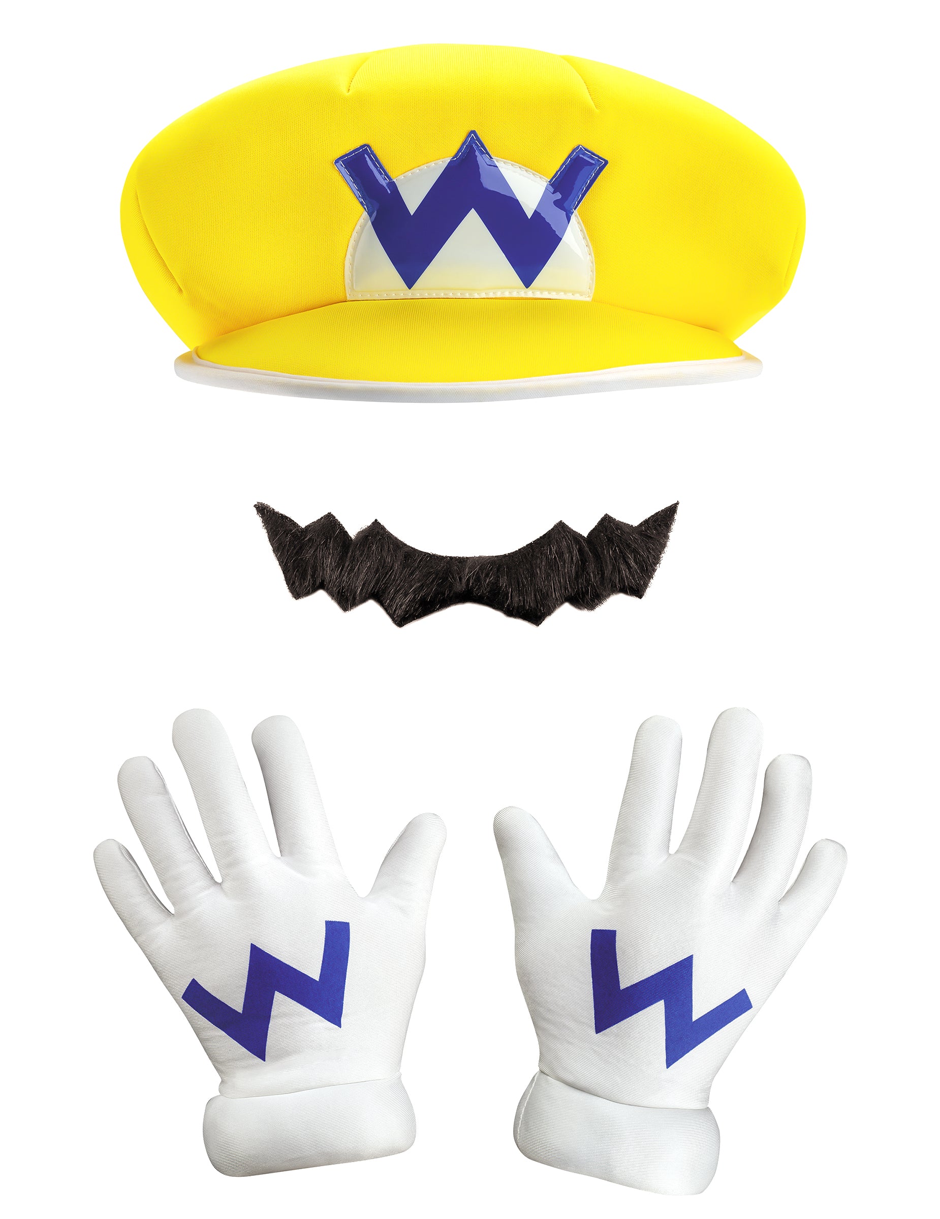 Kit Wario Nintendo® pour adulte jaune avec moustache et gants blancs