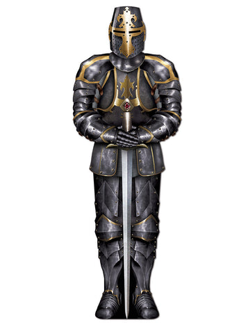 Декорация на рицар с черна и златна броня и меч