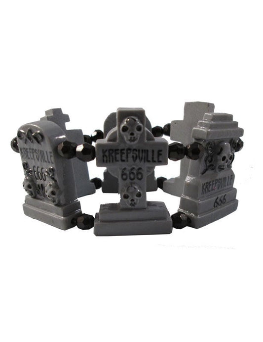 Bracelet tombe crâne pour adulte gris avec perles noires