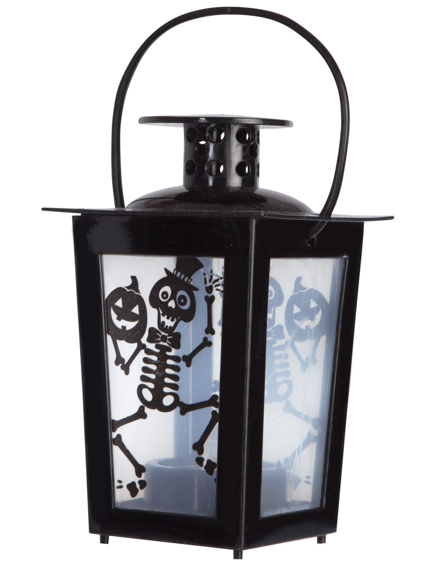 Lanterne lumineuse Halloween avec squelette et citrouille pour décoration noire