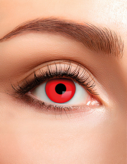 Gros plan sur le rendu de la lentille duo pour adulte rouge et blanche