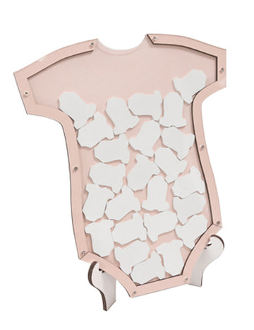 Livre d'or cadre body baby shower pour bébé rose en bois avec 24 pièces