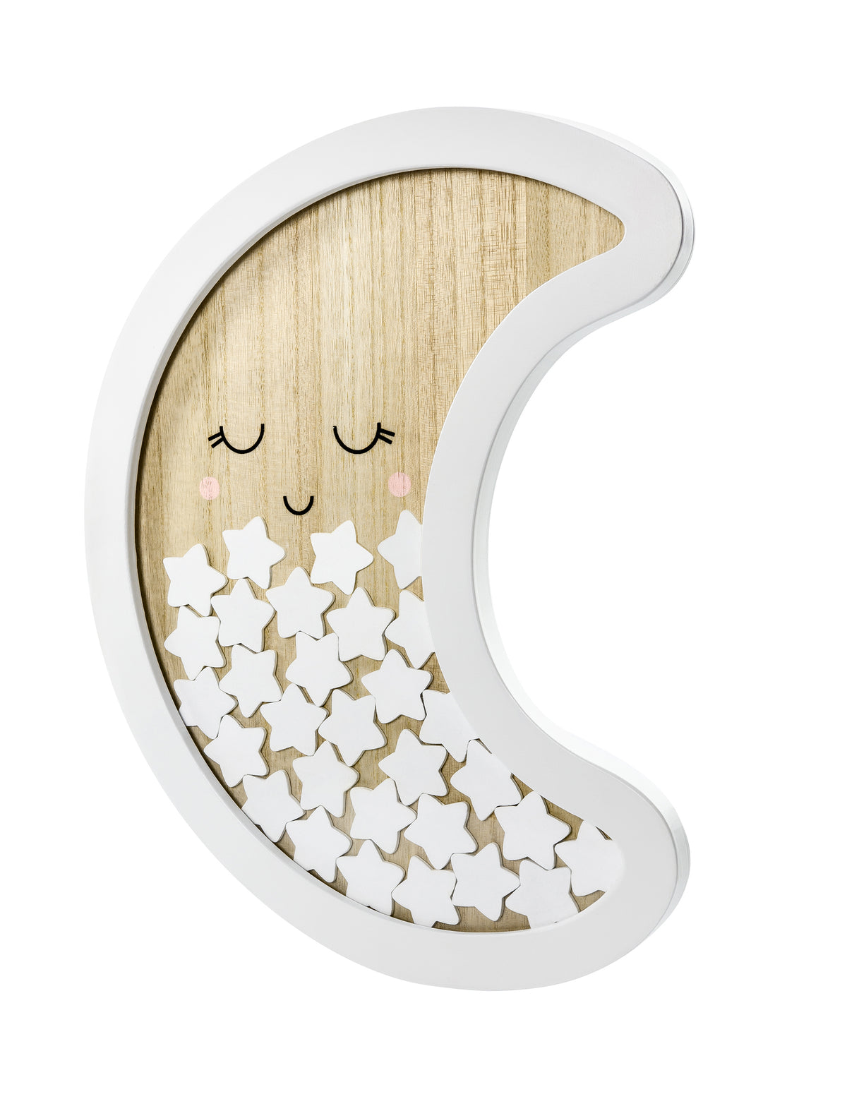 Livre d'or en bois croissant de lune pour fête blanc avec 30 étoiles