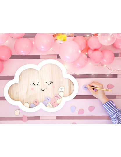 Дървена книга за гости във формата на облак, 43 x 30 cm с 30 капки