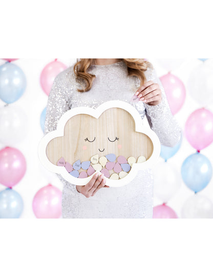 Дървена книга за гости във формата на облак, 43 x 30 cm с 30 капки