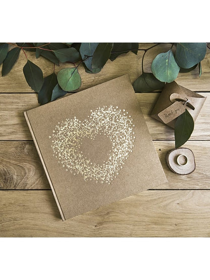 Крафт книга за гости със златно сърце, 22 страници, квадратен формат 