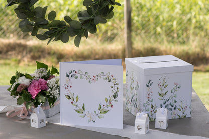 24 x 24 Ботаническа книга за сватбени гости cm флорален модел на сърце