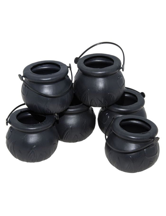 Mini chaudrons de sorcière pour décoration d'Halloween noirs en lot de 6