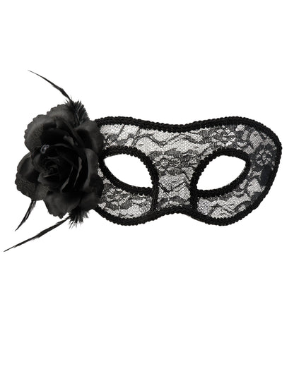 Черен дантелен вълк с роза жена