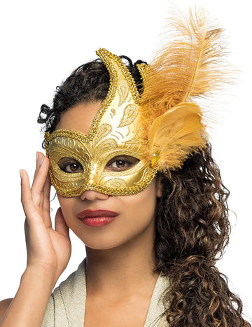 Златна маска лупа с пера за възрастни 