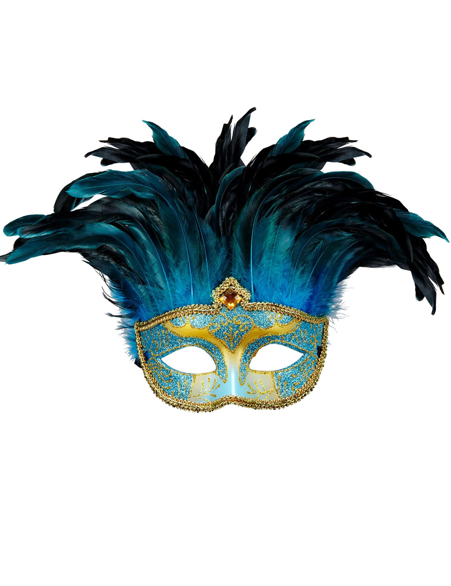 Loup vénitien bleu et or à plumes adulte