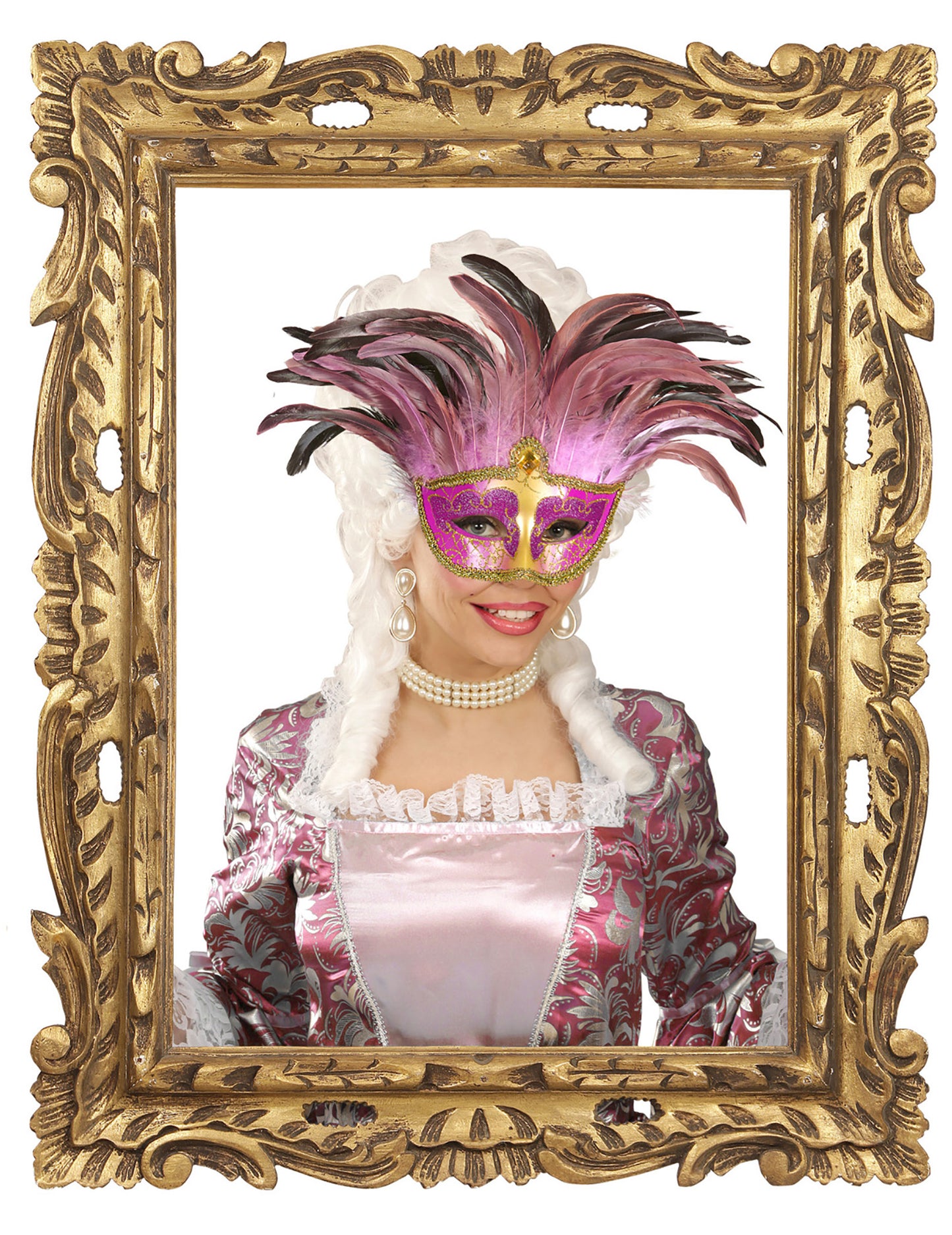 Loup vénitien rose et or à plumes adulte