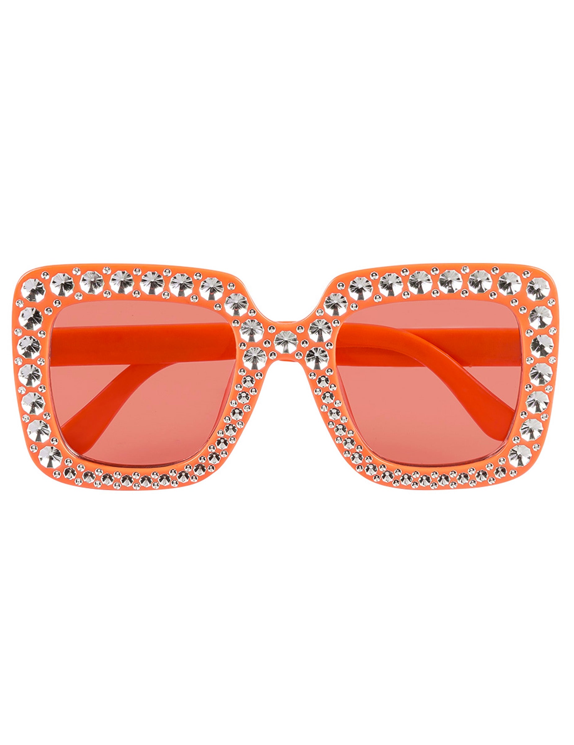 Détail de la face des lunettes à strass orange pour adulte