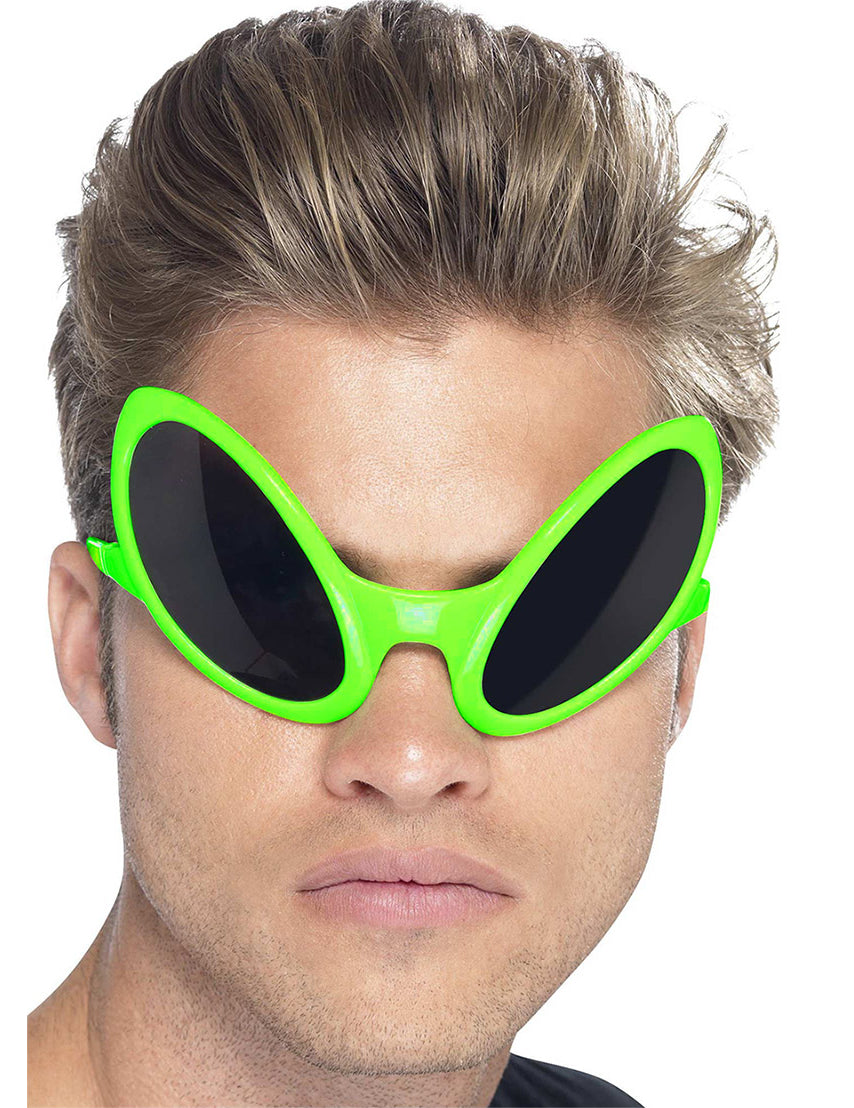 Lunettes alien pour adulte vert fluo avec verres noirs