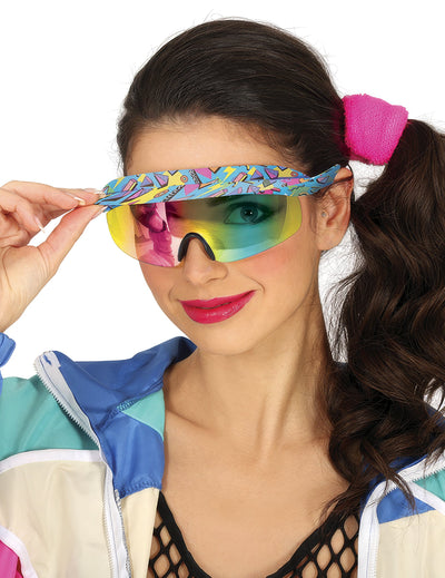 Lunettes avec visière années 80 pour adulte bleues à motifs géométriques