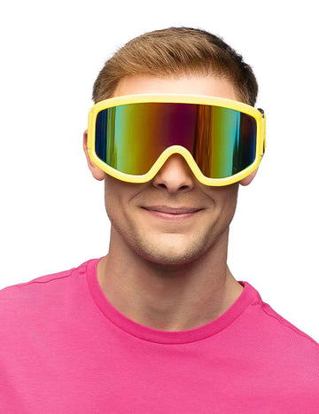 Lunettes de ski pour adulte jaune fluo avec verres irisés