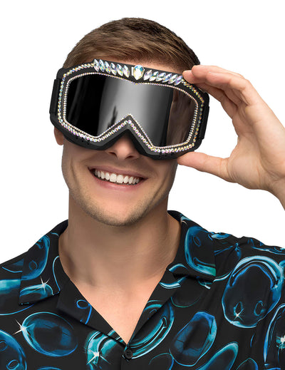 Lunettes de ski avec strass pour adulte noires et irisées