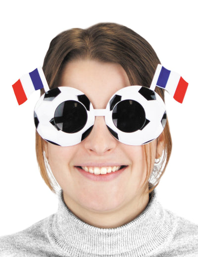 Lunettes football drapeau France pour adulte blanches et noires avec drapeaux tricolores