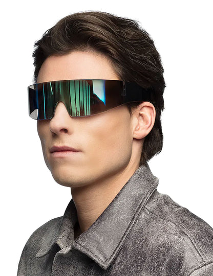 Lunettes futuristes pour adulte à verres irisés verts et bleus