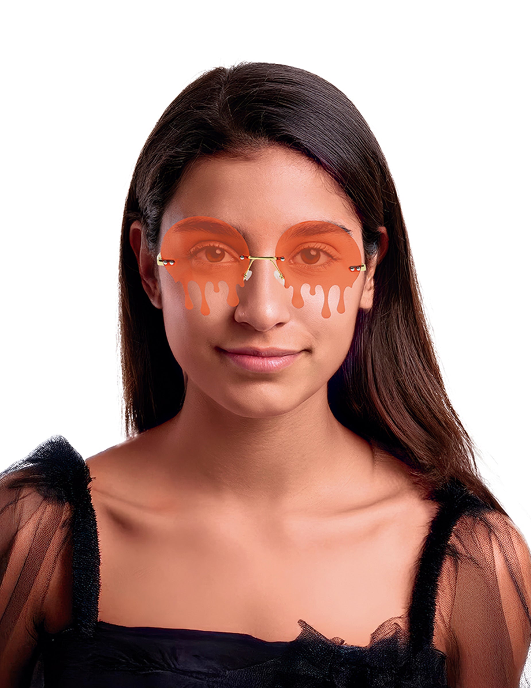 Vue de face portée des lunettes gouttes de sang pour adulte