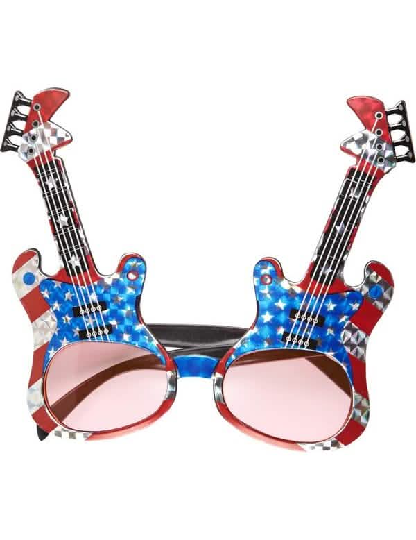 Lunettes guitare rock américaine pour adulte bleu blanc rouge à étoiles