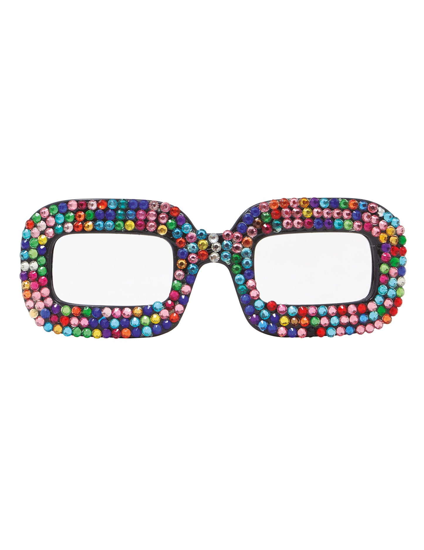 Vue de face des lunettes pop pour adulte multicolores à strass