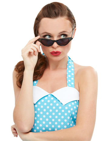 Ретро очила за черно -черни камъни за жени