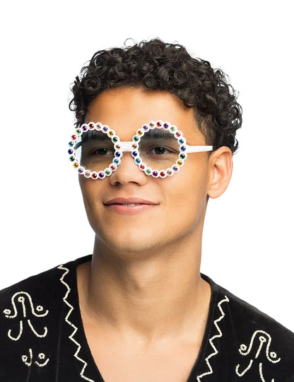 Кръгли очила с многоцветни камъчета 