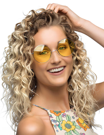 Гигантски хипи жълти кръгли очила