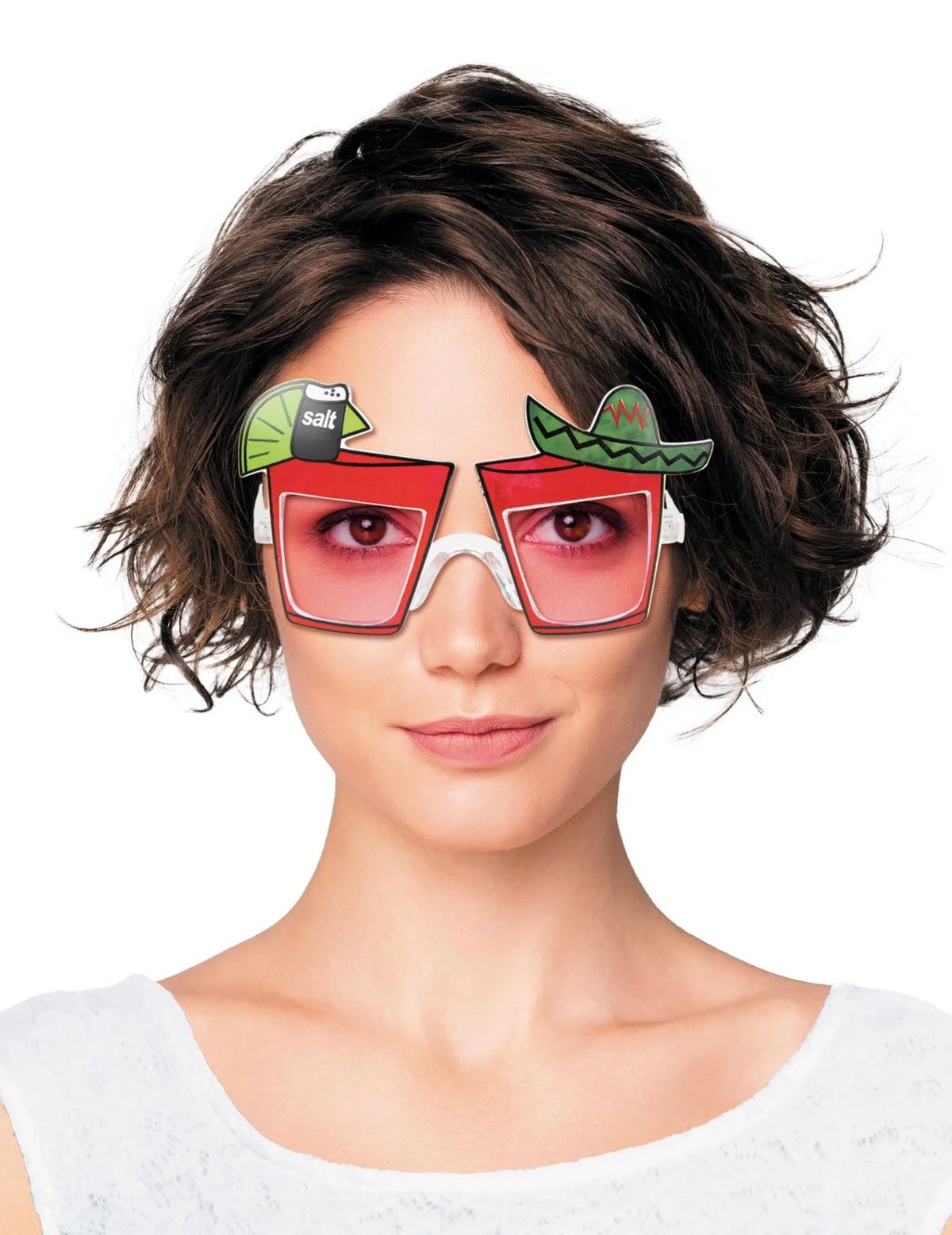 Lunettes tequila paf pour adulte rouges avec motifs citron sel et sombrero
