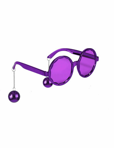 Lunettes disco pour adulte violettes avec boules à facettes