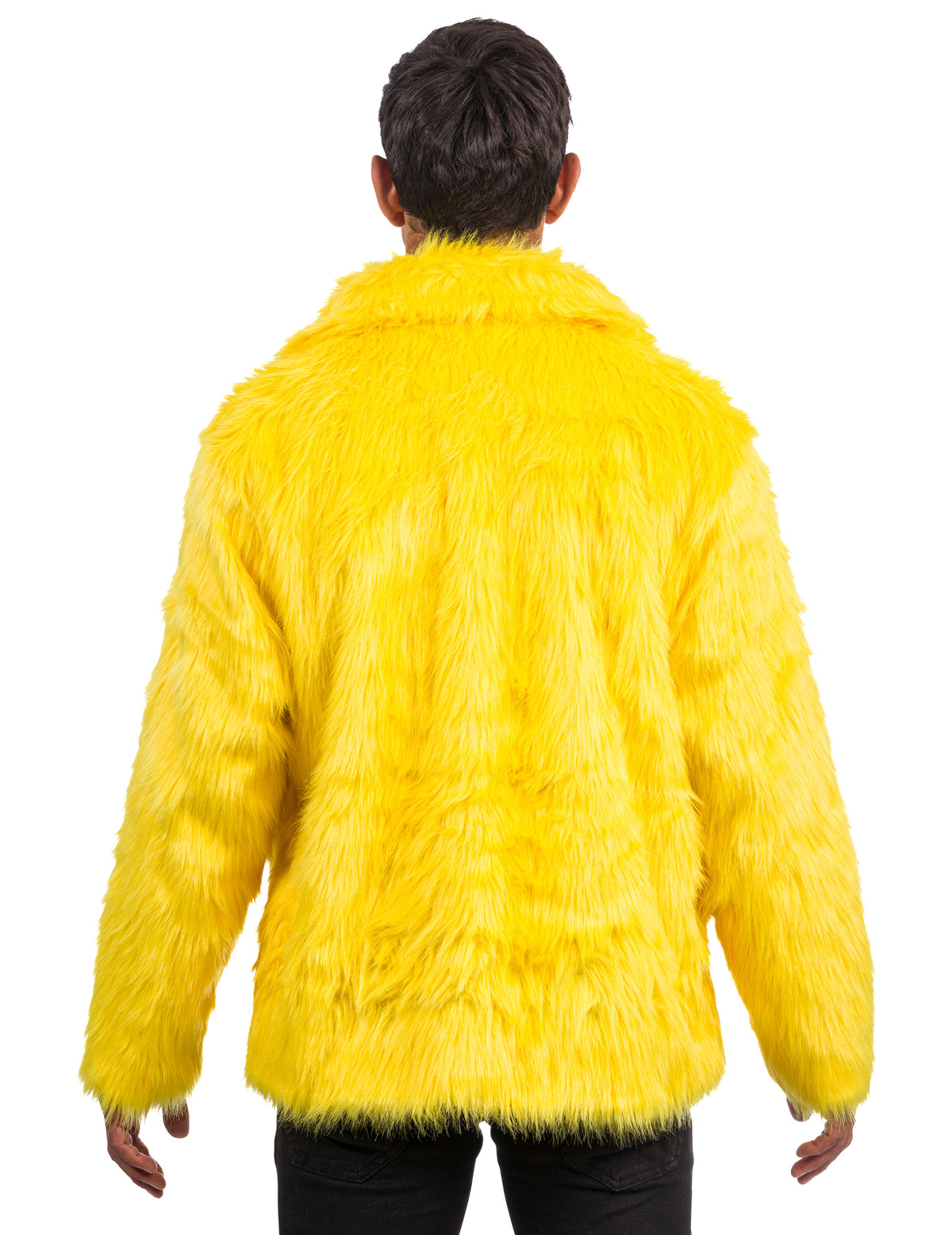 Vue de dos du manteau en fausse fourrure pour adulte jaune