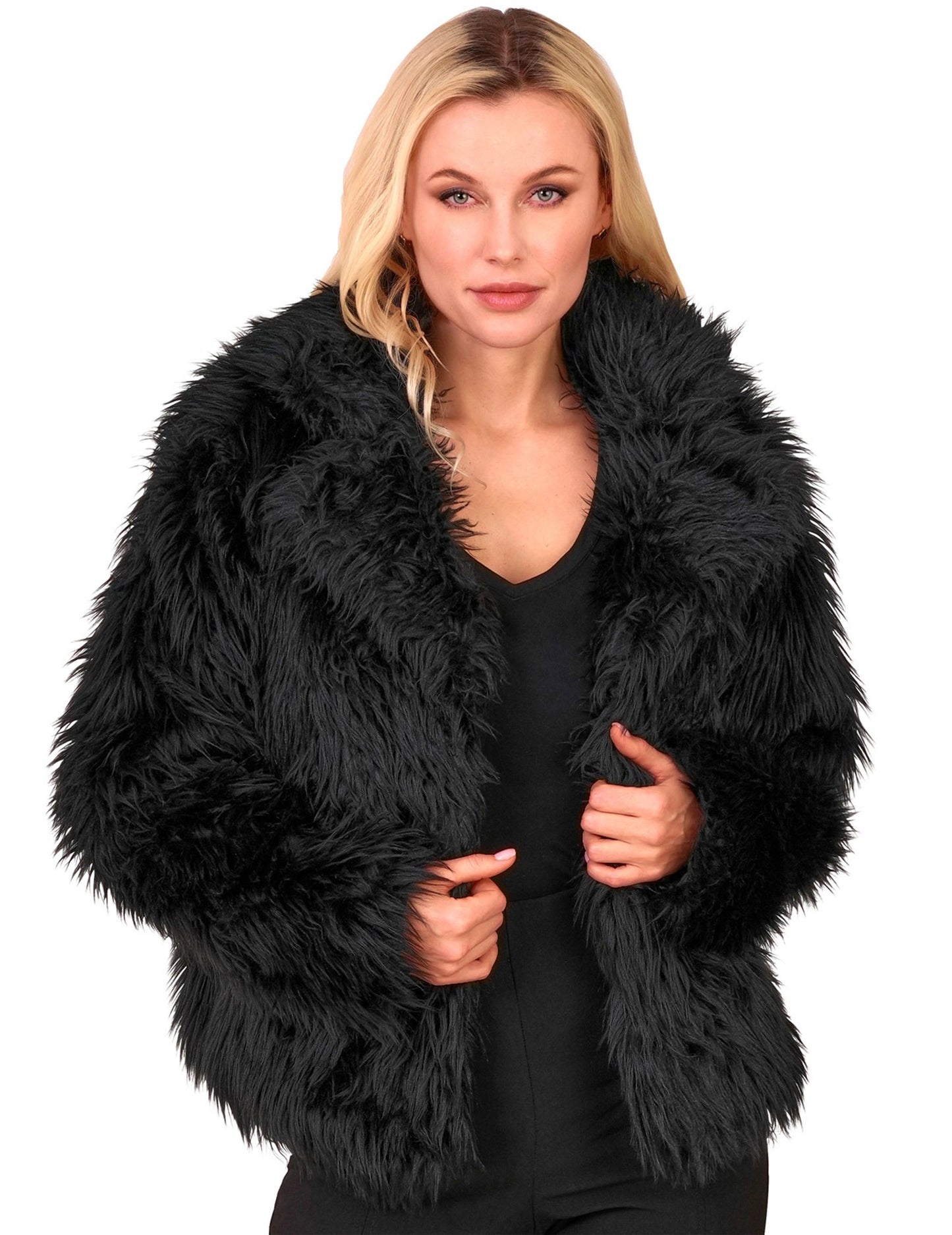 Черно палто от изкуствена кожа за възрастни