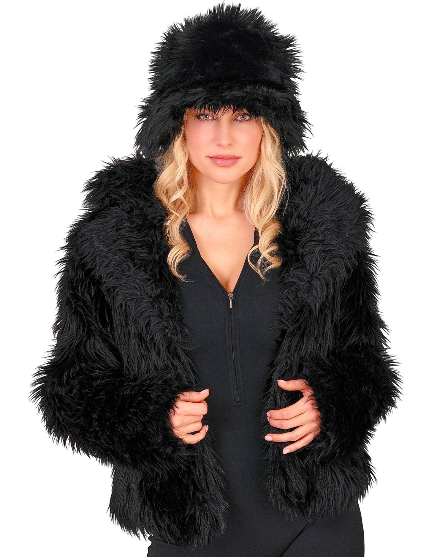 Черно палто от изкуствена кожа за възрастни